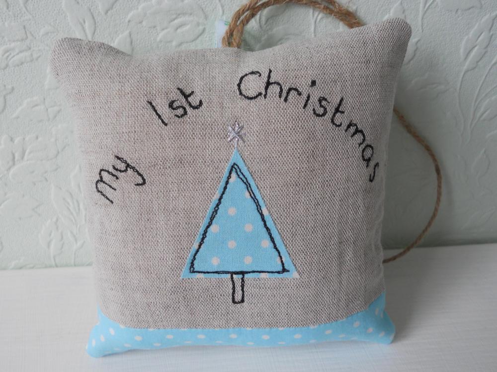 My First Christmas lavender scented mini hanging pillow - blue